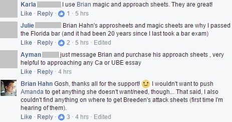 "Brian Hahn's approsheets and magic sheets are why I passed the Florida bar (and it had been 20 years since I last took a bar exam)"
