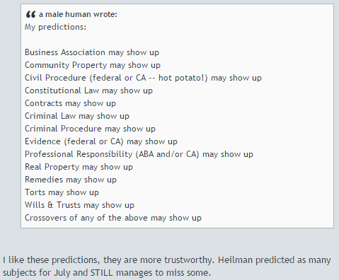 My predictions for the bar exam